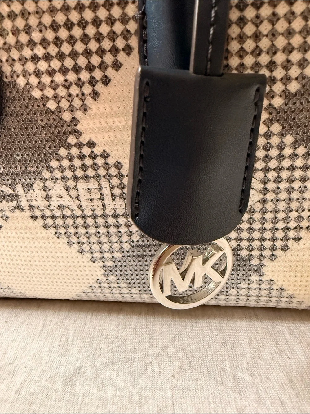 Michael Kors Black & Cream Plaid Mini Satchel